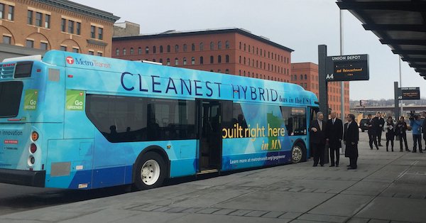 VP Biden in front of a hybrid bus.
